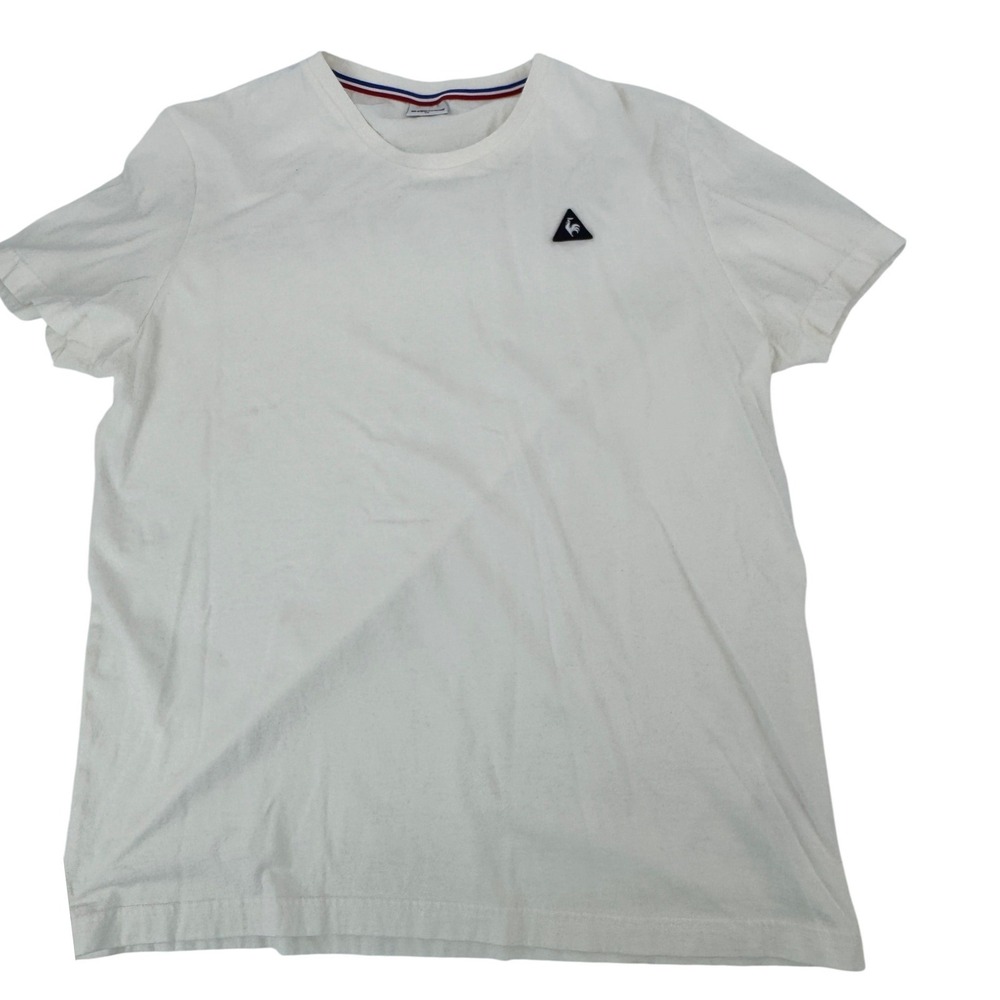 Le Coq Sportif T-Shirt Mens XL White Short Sleeve Cotton Logo Patch Basic Tee